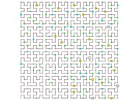 The number of divisors of the 256 first integer numbers on a Bidimensional Hilbert Curve -iteration 4- 