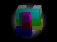 An extended Menger Sponge -iteration 1- displaying the 27 first digits -base 2- of 'pi' 