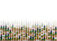 The 1089 first digits of 'pi' displayed as sets of concentric various curves 