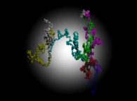 A tridimensional pseudo-random walk -spherical coordinates- defined by means of the 100.000 first decimals of 'pi' (141592...)-base 10- with 50.000 time steps 